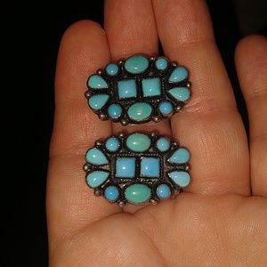 Don Lucas sterling silver 925 native American turquoise cluster earrings clip-on